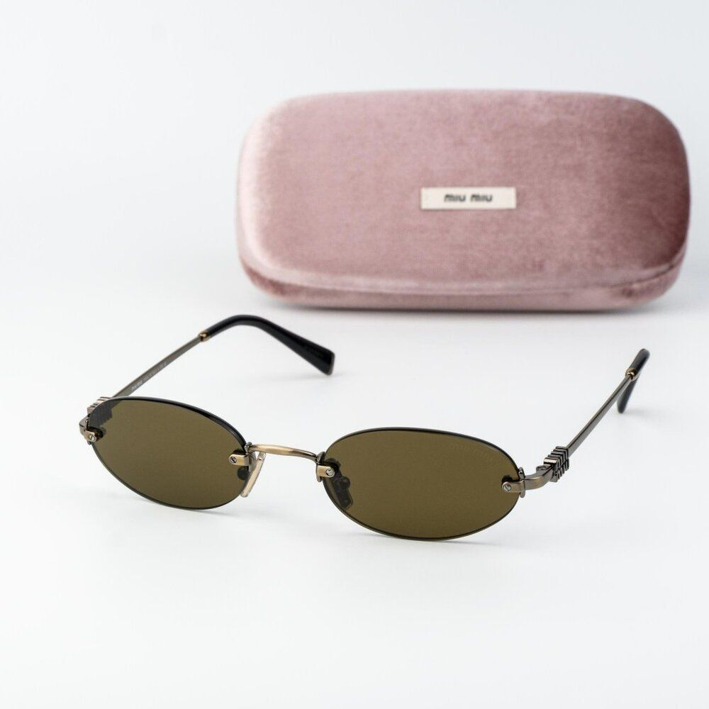 Miu Miu Women Sunglasses Old Gold Brown Oval MUA54S 26C09Z NEW AUTHENTIC